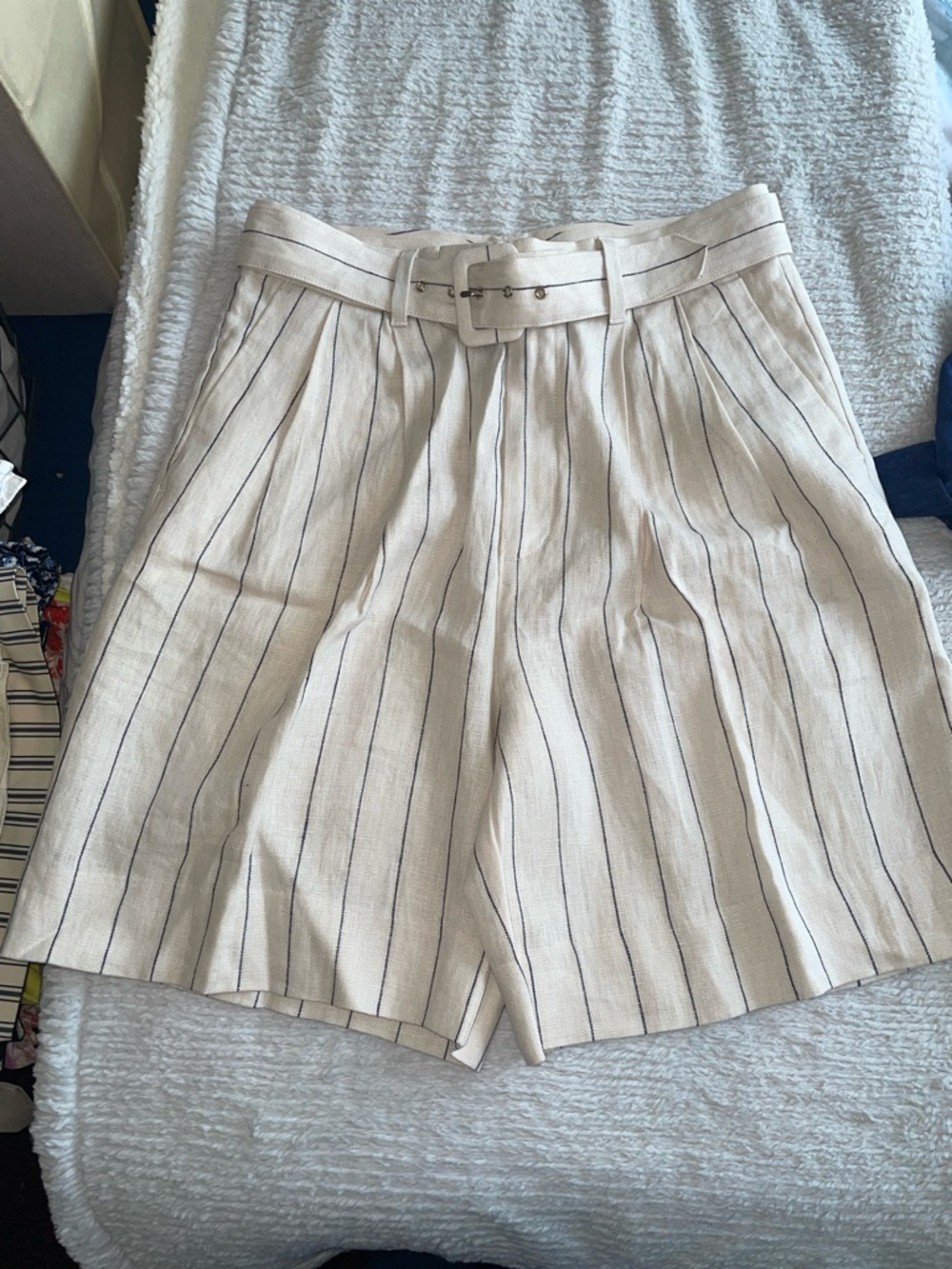 Banana Republic High-Waist Belted Linen Blend Stripe Shorts